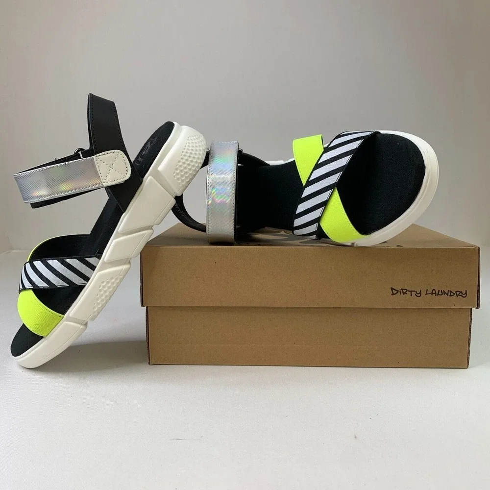 Dirty Laundry Womens Sz 8M Time3 Sandals Black‎ White Hook & Loop Slip-Ons